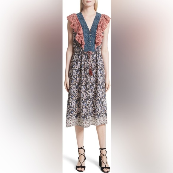 SEA New York Mixed Print Silk Flutter Dress Size 8 - Picture 1 of 10